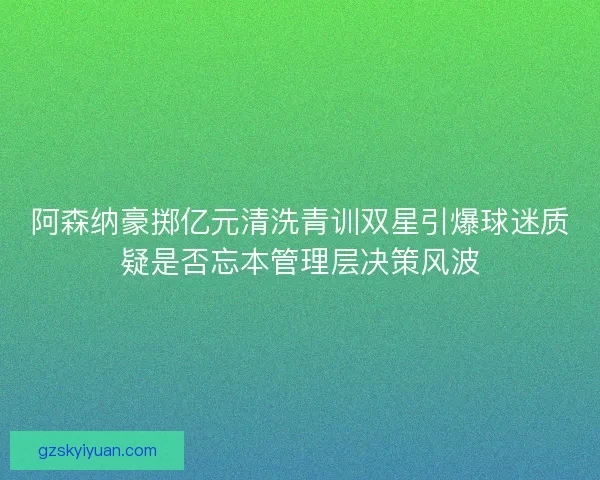 阿森纳豪掷亿元清洗青训双星引爆球迷质疑是否忘本管理层决策风波