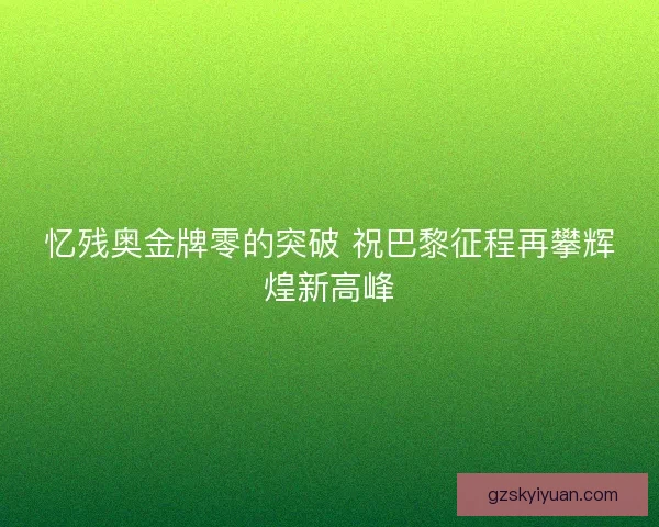 忆残奥金牌零的突破 祝巴黎征程再攀辉煌新高峰
